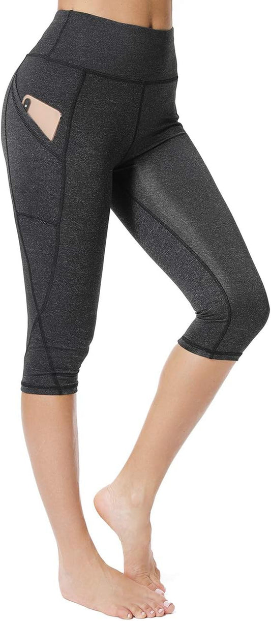 Capri Leggings for Women High Waisted Leggings with Pockets 3/4 Length Sports Workout Gym Running Yoga Pants