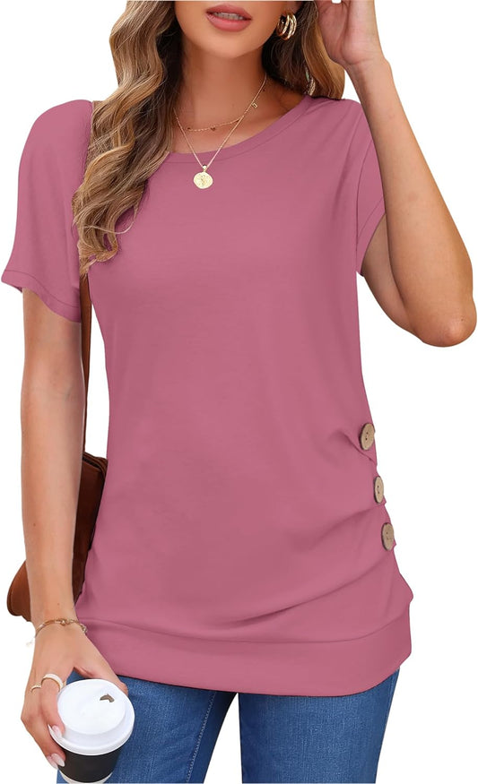 Women'S Casual Short Sleeve round Neck Loose Tunic T Shirt Blouse Tops