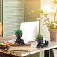 2PCS Fake Plants Indoors in Black Human Shaped Ceramic Pots Artificial Succulents Potted Plant Mini Faux Succulents Decor for Home Office Table Desk Living Room Shelves