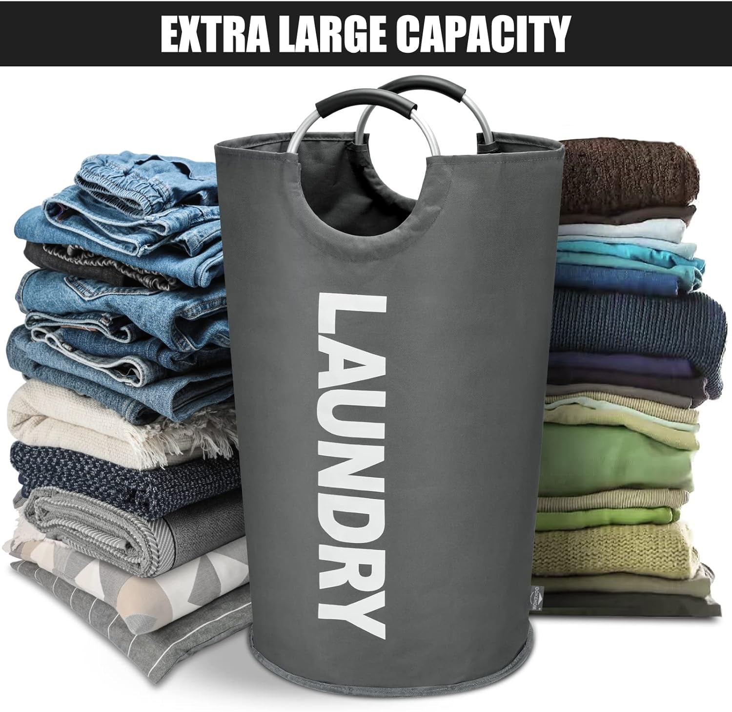 125L X-Large Collapsible Washing Laundry Basket Bag (7 Colors) for Bedroom, Fabric (Dark Grey, XL)