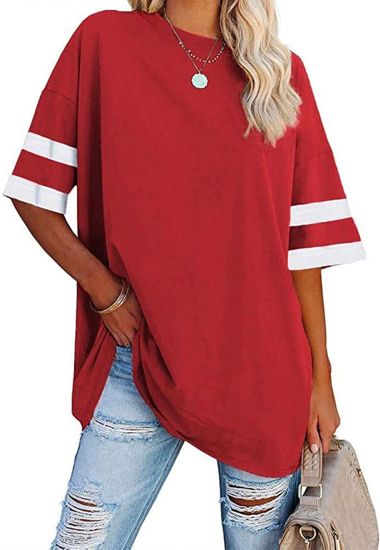 Women'S Casual round Neck Half Sleeve T Shirt Ladies Comfy Oversized Baseball Tshirts Color Block Tunic Tops