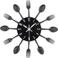 3D Removable Modern Creative Cutlery Kitchen Spoon Fork Wall Clock Mirror Wall Decal Wall Sticker Room Home Decoration (Black)