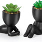 2PCS Fake Plants Indoors in Black Human Shaped Ceramic Pots Artificial Succulents Potted Plant Mini Faux Succulents Decor for Home Office Table Desk Living Room Shelves