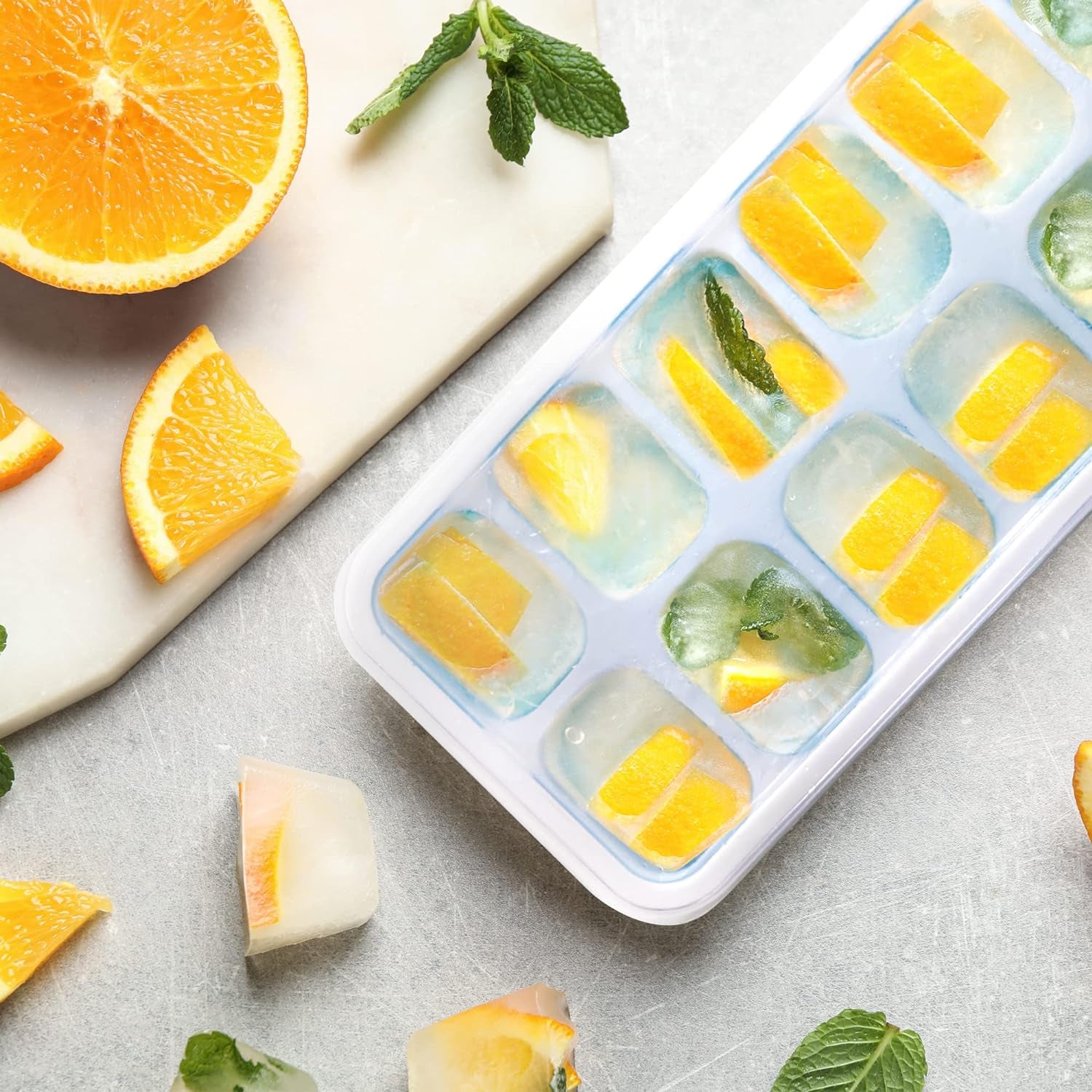 2 Pack Silicone Ice Cube Trays (25X9.5Cm) with Non-Spill Flexible Moulds Lids Easy to Remove Ice Cube Tray LFGB Certified BPA Free Perfect for Baby Food,Cocktails and Other Drinks Green & Blue