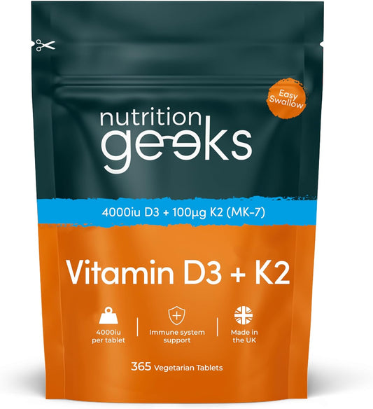 Vitamin D3 4000 Iu & Vitamin K2 MK7 100Μg - 1 Year Supply, 365 Easy-Swallow Vitamin D3 K2 Tablets, 1-A-Day High Strength Vegetarian D3 and K2 Vitamin Supplements, UK Made Vitamin D Tablets