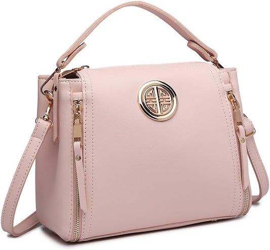 Women Handbags Pu Leather Casual Travel Ladies Top Handle Crossbody Shoulder Messenger Bag Small Tote Light Golden Hardware (Pink)