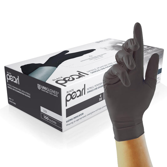 Black Pearl Nitrile Examination Gloves - Multipurpose, Powder Free and Latex Free Disposable Gloves - Box of 100 Gloves, Black, Medium (GP0033)